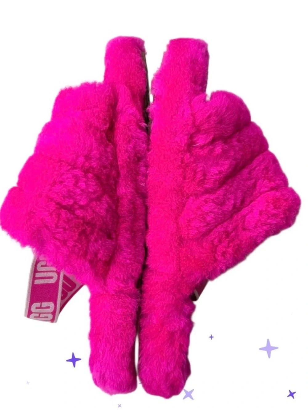 UGG Fluff Pink Slider Sandal Logo Strap Size 4